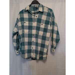 pUnch M women's button down green white plaid Long Sleeve shirt Made In Kenya